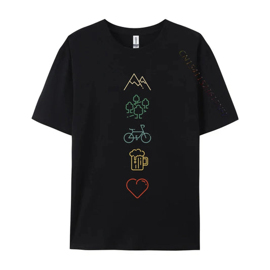 Bike Mountains Forest And Beer Mtb Mountain Bike Graphic Printed On T Shirts Mens T Shirt Valentine Day Printed On Tops T Shirt