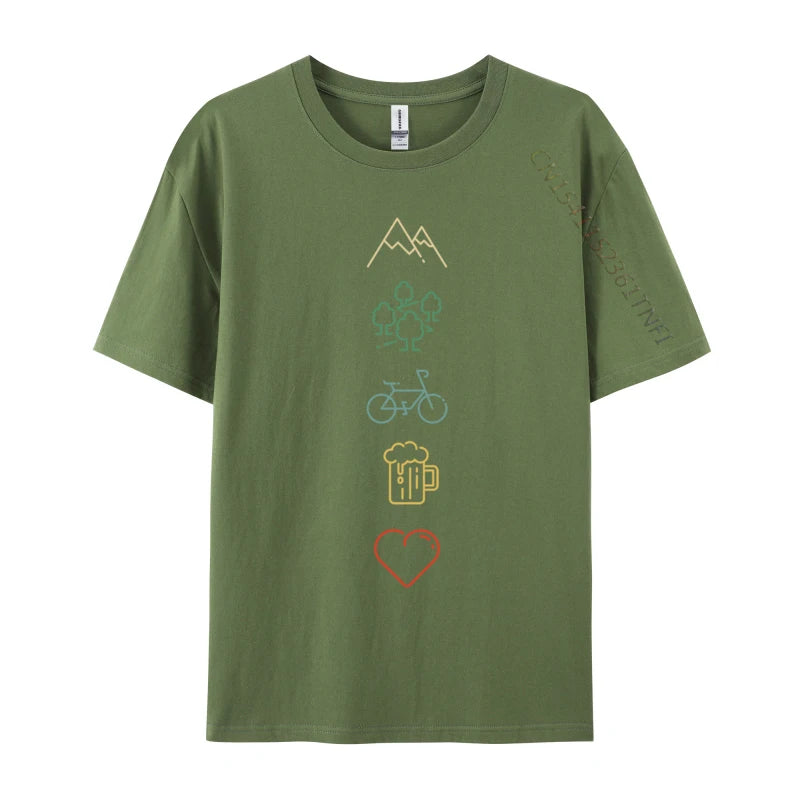 Bike Mountains Forest And Beer Mtb Mountain Bike Graphic Printed On T Shirts Mens T Shirt Valentine Day Printed On Tops T Shirt