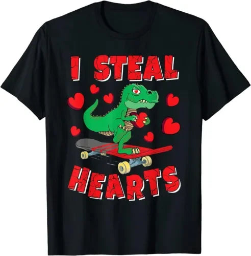 I Steal Hearts T Rex Dinosaur Boys Kids Valentines Day Dino Shirt S 5XL long or short sleeves