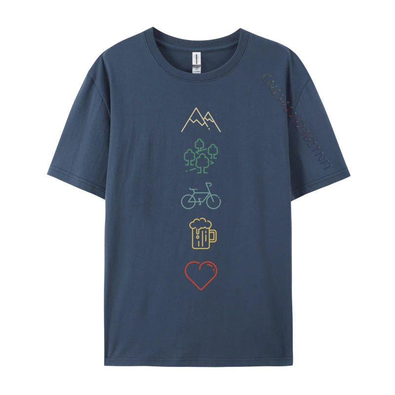 Bike Mountains Forest And Beer Mtb Mountain Bike Graphic Printed On T Shirts Mens T Shirt Valentine Day Printed On Tops T Shirt