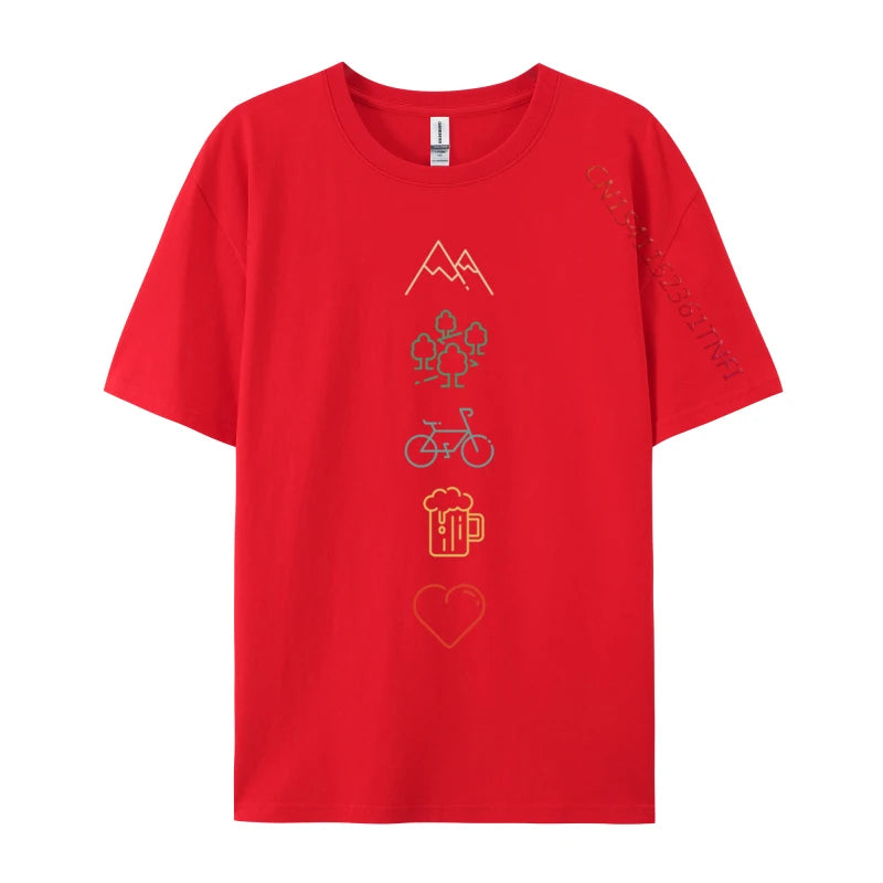 Bike Mountains Forest And Beer Mtb Mountain Bike Graphic Printed On T Shirts Mens T Shirt Valentine Day Printed On Tops T Shirt